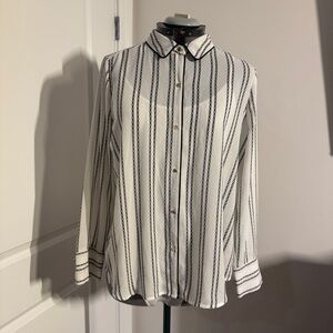 Liz Claiborne White and Black Striped Button Down Shirt